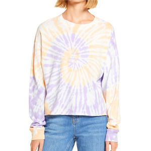 New Daydreamer L Tie Dye Long Sleeve Crop Tee Shirt Top Cotton Purple Revolve